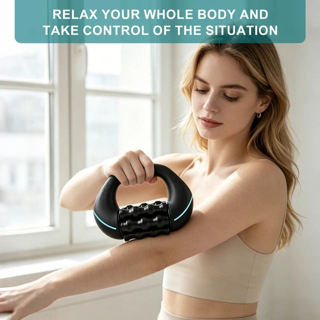 Mini Rolling Percussive Massager Whole Body Fatigue Relief Deep Tissue and Muscle Recovery Rechargeable Powerful 3-Speed Spin