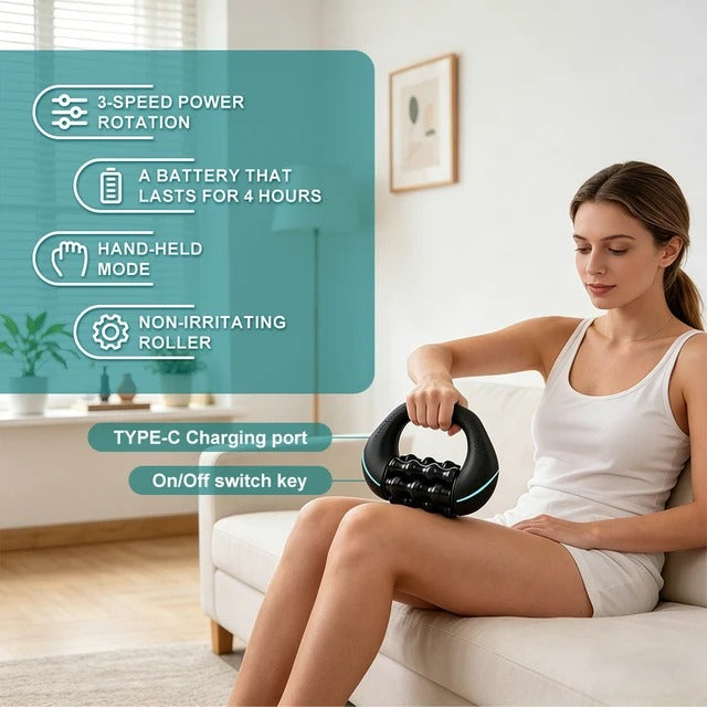 Mini Rolling Percussive Massager Whole Body Fatigue Relief Deep Tissue and Muscle Recovery Rechargeable Powerful 3-Speed Spin