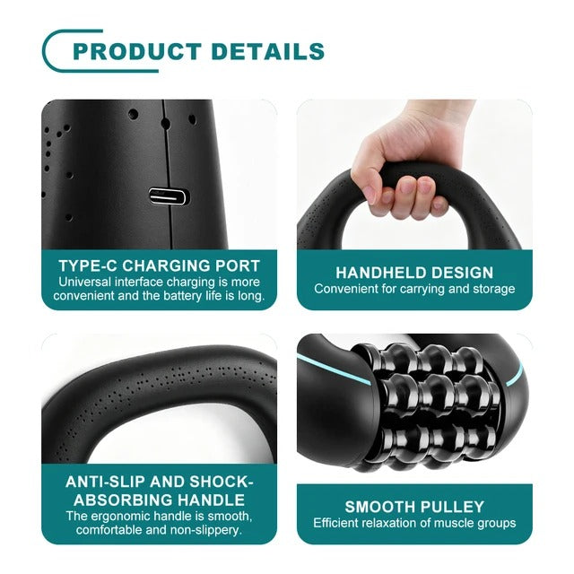 Mini Rolling Percussive Massager Whole Body Fatigue Relief Deep Tissue and Muscle Recovery Rechargeable Powerful 3-Speed Spin